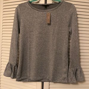 NWT J. Crew Sparkle Bell-Sleeve Top, Light Grey